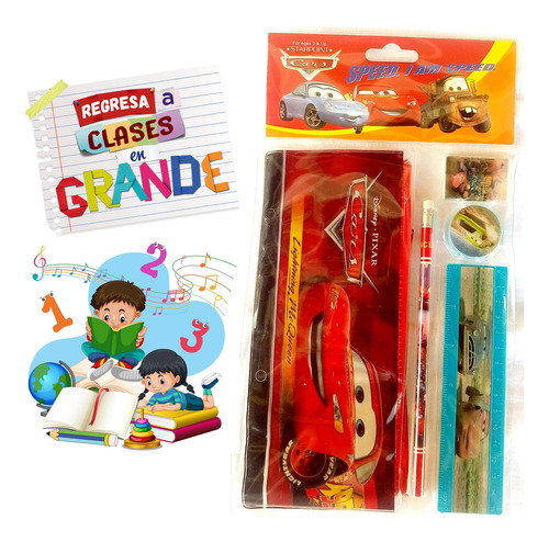 Set Escolar Cartuchera Sacapuntas Lápiz Regla Borra De Niño