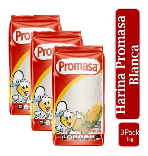 Mezcla De Harina Promasa Blanca Precocida 1kg X3 Uds