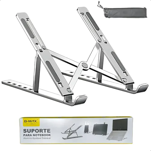 Suporte Notebook B-max Alumínio Ajustável Dobrável Bmg-39 11'' A 17'' Antiderrapante Cinza-escuro