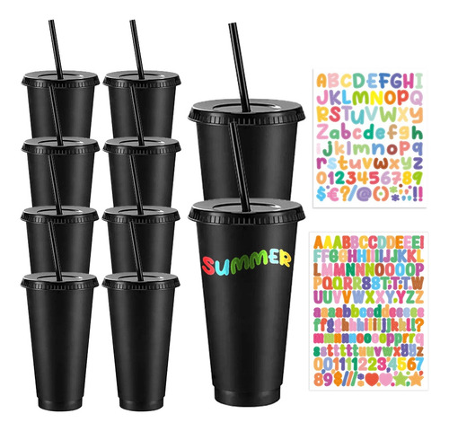 10 Vasos Reutilizables Plástico 710ml C/tapa Y Popote