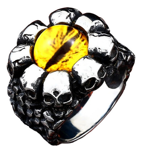 Anillo Punk Rock Ojo Amarillo Craneos  Acero Inoxidable 316l