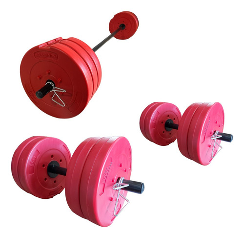 Barra + 2 Mancuernas + 50kg Discos Local Combo Kit Gym Bsfit