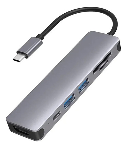 Adaptador Aluminio Hub 6 En 1 Usb Tipo C Hdmi Usb Power 65w Aluminio