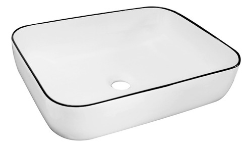 Lavabo Rectangular Cerámico Blanco Con Negro Moderno 50xt Blanco Con Brillo