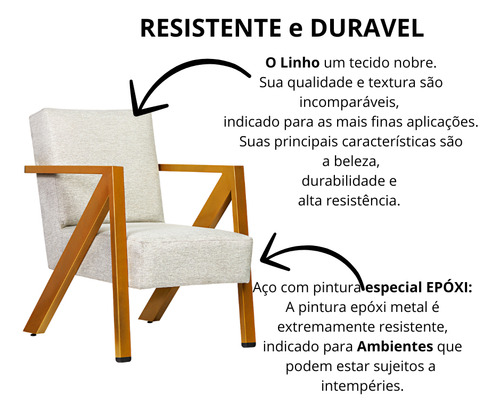 Poltrona Texas 1 Lugar Linho Bege Base De Aço Dourado