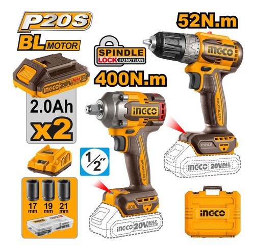 Combo De Taladro Bl + Llave De Impacto Bl 2 Uckli20271 Ingco