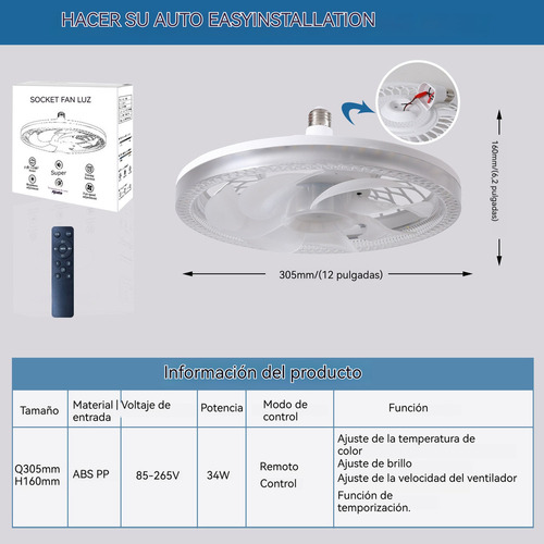 Ventilador De Techo Redondo Con Luz Led Regulable, Control