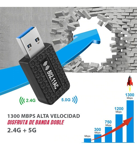 Adaptador Wiffi Adaptador Usb De 5g Y 1300mbps Usb 3.0