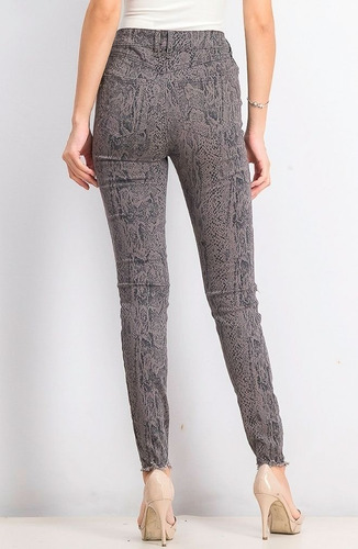 Jeans Dama Vaquero Tiro Alto Rewash Animal Print Gris