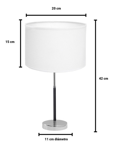 Imagen 2 de 10 de Velador Moderno Dormitorio Cromo Niquel E27 Pantalla Colores