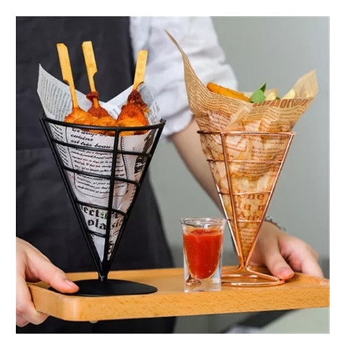 Cono Para Patatas Fritas Y Aperitivos Acero Inoxidable 2pc