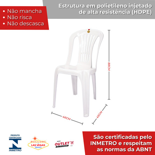 Kit Com Mesa Plastico 4 Cadeiras Branca Preta Cinza 182 Kilo