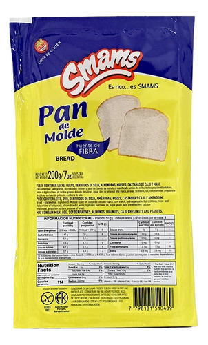 Pan De Molde Smams Almidon Mandioca Y Maiz Sin Tacc X 200g