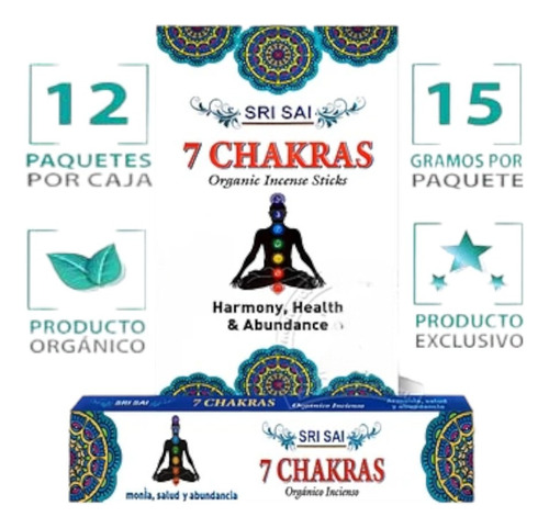 Incienso Orgánico 7 Chakras Sri Sai 12 Cajitas