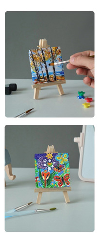 Mini Caballete De Madera Con Lienzo Para Pintura 10 Piezas