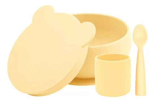 Platos Para Bebe Silicona Set Alimentación Premium Minikoioi Color Mellow yellow Liso