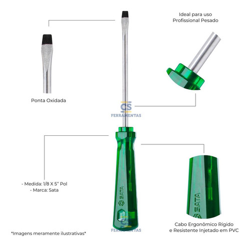 Chave De Fenda Aço 1/8 X 5 Cabo Pvc Translucido St61333 Sata