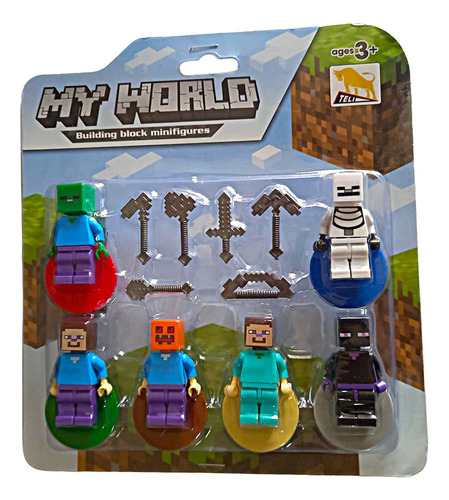 Set X6 Figuras Minecraf Roblox Bloques Muñecos 6cm Blister 