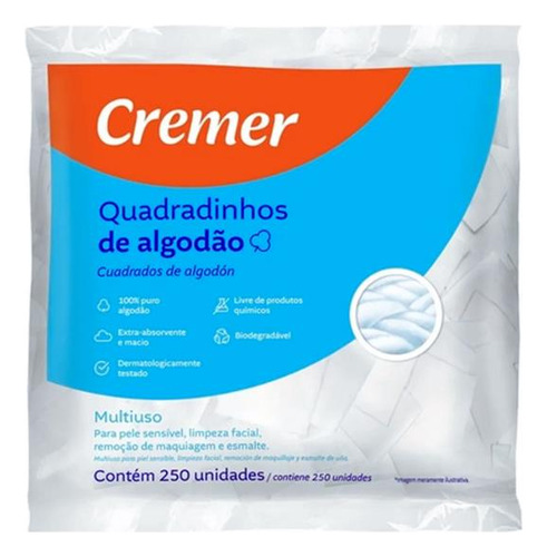 Kit-10 Algodão Quadradinhos Limpeza Pele E Unhas C/2500 Und