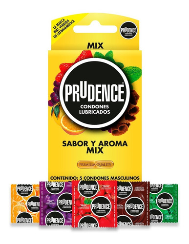 Caja Con 5 Condones Lubricados Prudence Sabor Y Aroma Mix