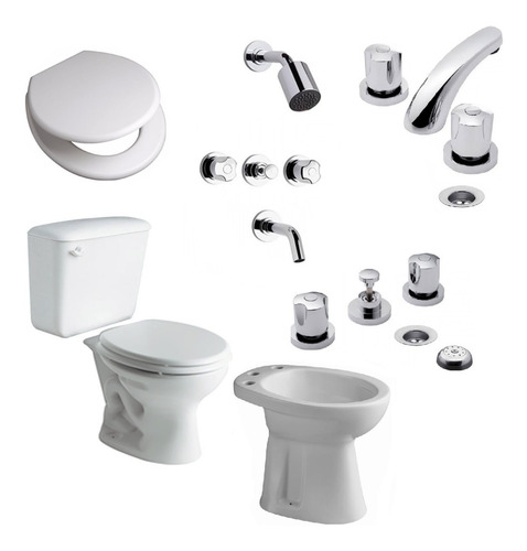 Imagen 1 de 8 de Combo Sanitarios Ferrum Griferias Fv Baño Completo Pampa Set