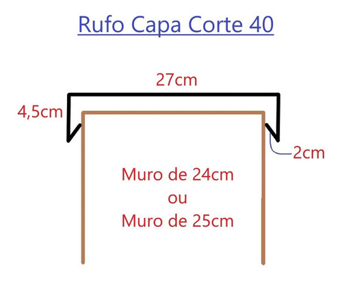 Kit 12m Grelha Preto Capa Muro 24cm Ou 25cm Rufo Pingadeira