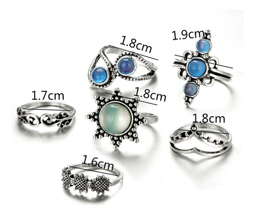Juego De 6 Anillos Para Mujer, Bohemio, Vintage, Apilables P