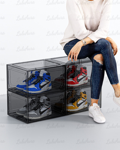 Zapateras Apilables Transparentes 10pz Caja Plástica Zapatos Negro