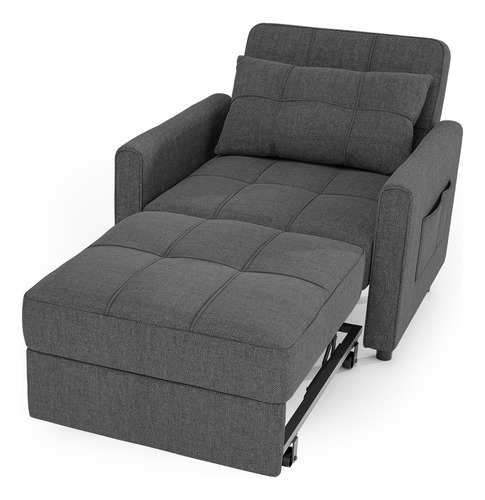 Silla Sofá Cama 3 En 1 Convertible Multifuncional Para Sala Gris Oscuro Diseño De La Tela