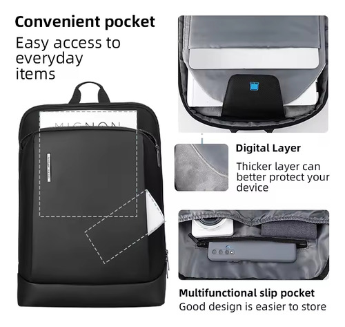 Mochila Premium Slim Notebook 15,6 Impermeável Mark Ryden Cor Preto Fosco