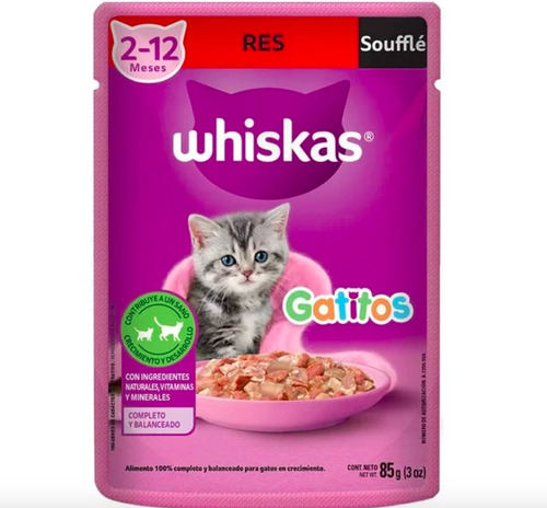Alimento Para Gato Whiskas Gatitos Soufflé Res 3 Pz De 85g