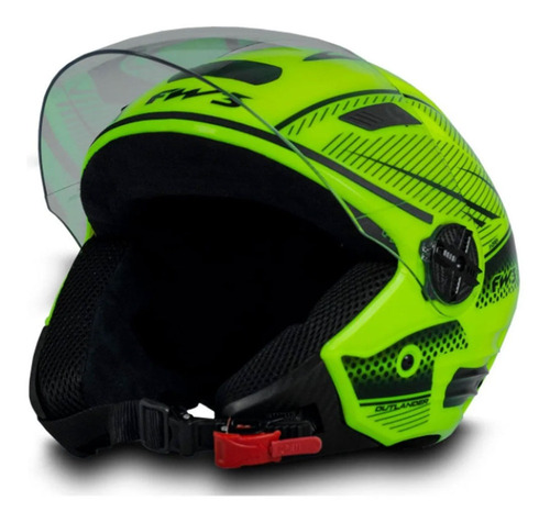 Capacete Fw3 X Open Amarelo Neon Para Moto Resistente Desenho Outlander Tamanho do capacete 56