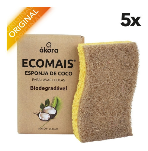 Kit C/ 5 Esponjas De Coco 100% Biodegradável Celulose Fibra