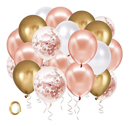 Globos De Látex De Confeti Oro Rosa, 60 Globos