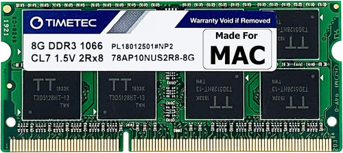 Memoria Ram Timetec, 8 Gb, Sodimm, 1066 Mhz, Ddr3, Verde