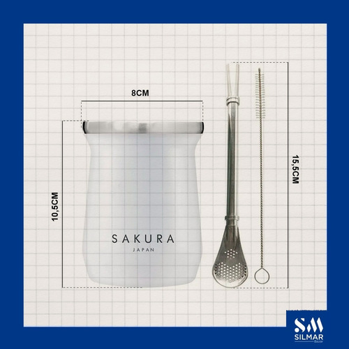 Imagen 6 de 10 de Mate De Metal Original Sakura Acero Inoxidable Con Bombilla