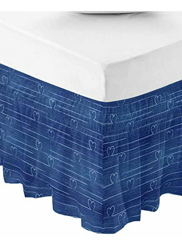 Faldón De Cama Elástico Azul Romántico, Compatible Con Cama 