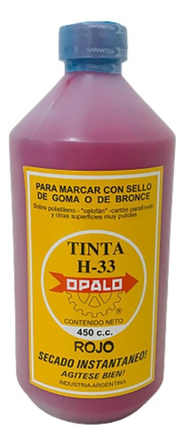 Tinta Sellos Indeleble Secado Rapido Opalo H33 X 450cc Rojo