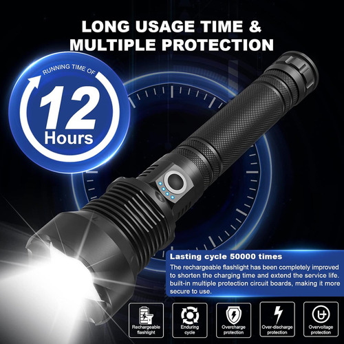 Linterna Recargable Alto Brillo, Linterna Led