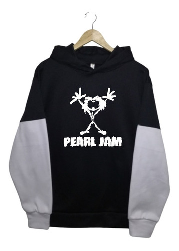 Buzo Hoodie Combinado Blanco-negro Pearl Jam Alive