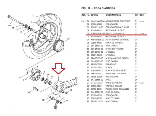 Espelho De Freio Dianteiro Branco Jog50 Original Yamaha Branco