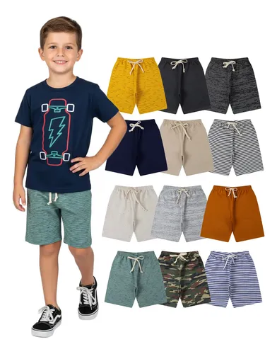 Kit Sortido 5 Bermudas Infantil Menino Moletinho Cadarço