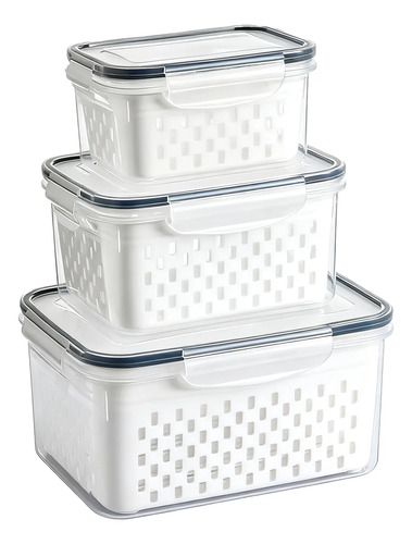 Kit 3 Organizadores Geladeira Alimentos Vegetais Com Tampas Branco