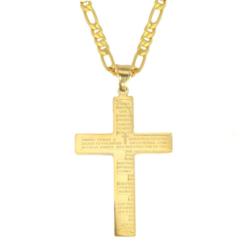 Cruz Crucifijo Oración Para Hombre Y Cadena Figaro Oro Lamin