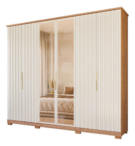 Guarda-roupa Casal 6 Portas De Bater Com Vidro 242,5cm Wt