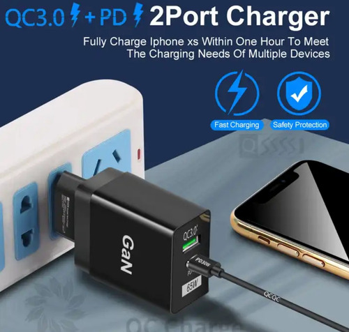 Carregador De Parede Gan 65w Usb + Tipo C Turbo Fonte Tomada Cor Branco