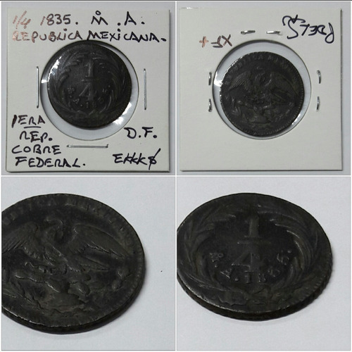 1/4 De Real 1835 D.f. Republica, Cobre Federal. Xf +. (Usado)