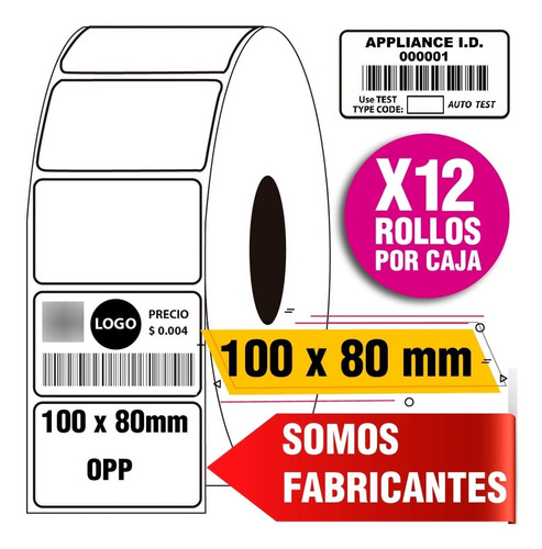 Etiquetas Opp - Plastificadas 100 X 80 Mm X 12 Rollos