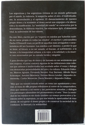 La Sociedad De Los Miedos. Pacho O'donnell (Usado)