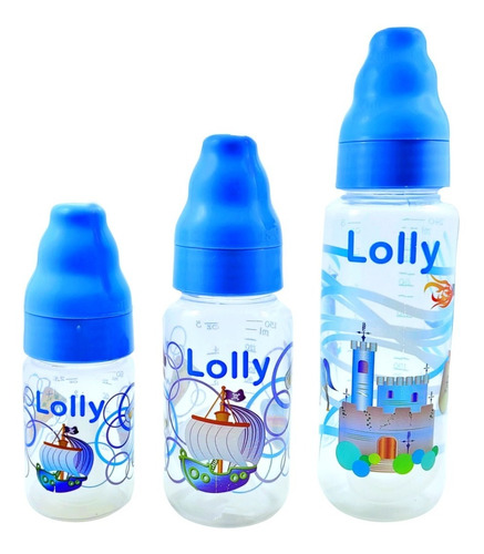 Kit 3 Mamadeira 80ml 150ml 240ml Menino Lolly Bb Azul Boy